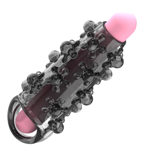 Стимулююча насадка на член із пухирцями чорна Meleon - Orbiting Beads Locking Sleeve - 9