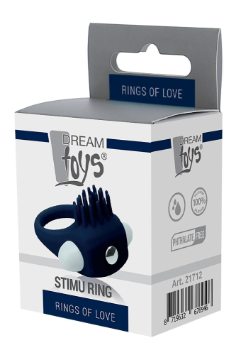 Эрекционное виброкольцо на член с усиками синего цвета Dream Toys Rings of Love - 4