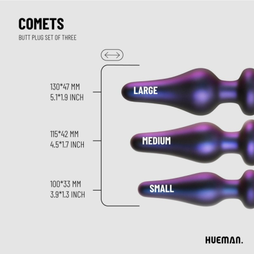 Набор анальных пробок фиолетового цвета Hueman Comets 3 штуки - 2